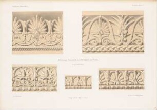 Bekrönungselemente aus Metallguss und Stuck: Ansichten Details (aus: Architektonisches Skizzenbuch, H. 49/1, 1861)