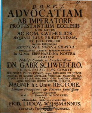 Advocatiam Ab Imperatore Protestantium Ecclesiis Non Minus Ac Rom Catholicis Aequali Jure Praestandam Ex Jure Publico ...