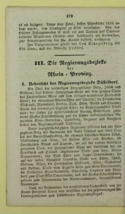 III. Die Regierungsbezirke der Rhein-Provinz
