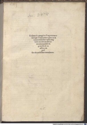 Praeparatio evangelica : mit Inhaltsverzeichnis, Gedichten und Nachwort an Albertus Vonicus von Hieronymus Bononius. Mit Privileg