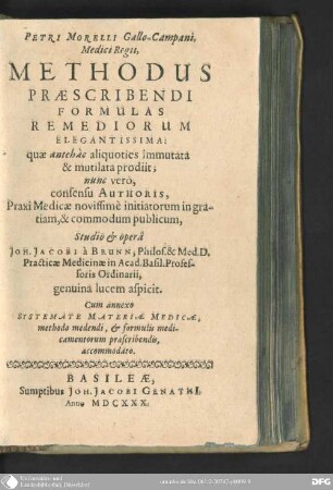 Petri Morelli methodus praescribendi formulas remediorum elegantissima