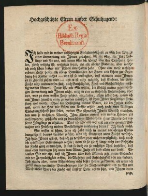 Hochgeschätzte Eltern unsrer Schuljugend!