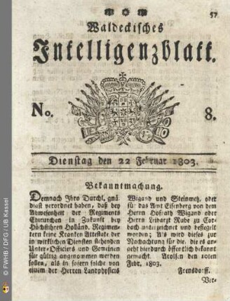 No. 8. Dienstag den 22 Februar 1803