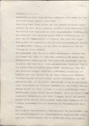 [W221]: Konzeption zu einer biographischen Erzählung über Leben und Werk Gottfried August Bürger (1747 - 1794) : Arbeitstitel: Der Hund in der Pfennigschenke - 6 Kapitel über Gottfried August Bürger