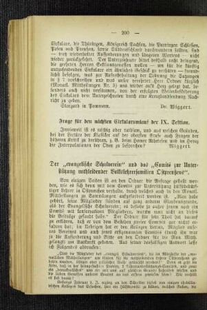 Frage für den nächsten Cirkularumlauf der IX. Sektion