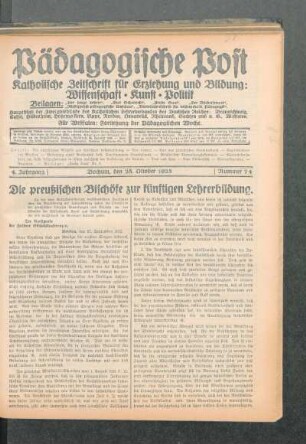 ¬Die¬ preußischen Bischöfe zur künftigen Lehrerbildung