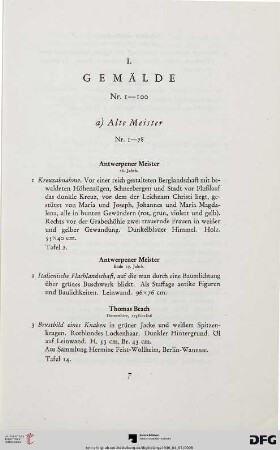 I. Gemälde (Nr. 1-100)