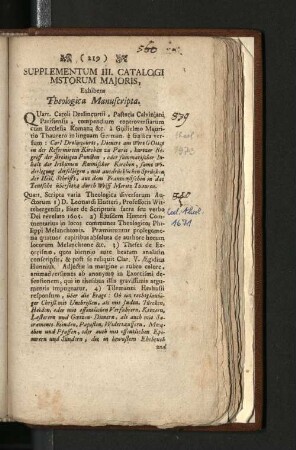 Supplementum III. Catalogi Mstorum Majoris, exhibens Theologica Manuscripta