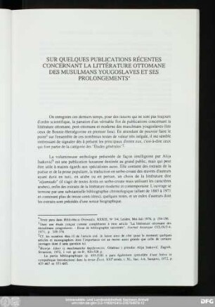 Sur Quelques Publications Récentes Concernant La Littérature Ottomane Des Musulmans Yougoslaves Et Ses Prolongements