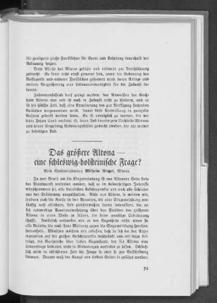 Das größere Altona - eine schleswig-holsteinische Frage?