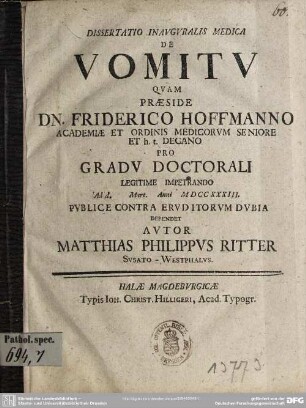 Dissertatio Inauguralis Medica De Vomitu