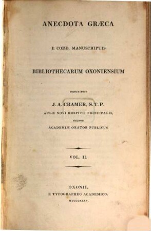 Anecdota Graeca e codd. manuscriptis bibliothecarum Oxoniensium. 2
