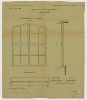Thiersch, Friedrich von; München; Justizpalast - Souterrain - Fenster (Grundriss, Ansicht, Schnitt)