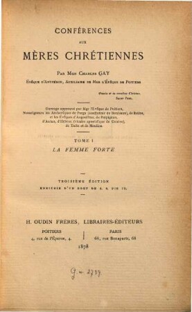 Conférences aux mères chrétiennes, 1