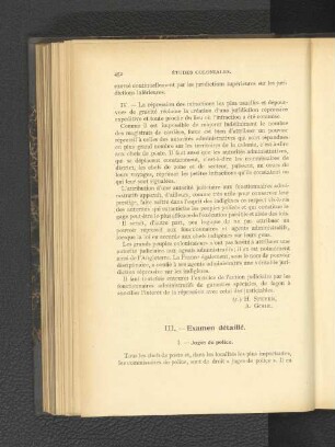 III. Examen détaillé.
