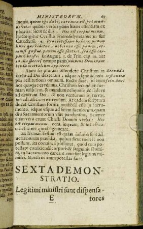 Sexta Demonstratio. Legitimi ministri sunt dispensatores Sacramentorum.