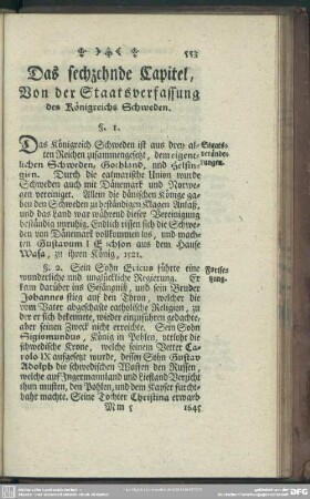 Das sechzehende Capitel, Von der Staatsverfassung des Königreichs Schweden