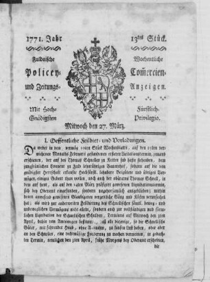13tes Stück, Ausgabe vom 27. März 1771