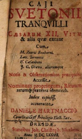 Caii Suetonii Tranquilli Caesarum XII. Vitae & alia quae extant