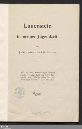 Lauenstein in meiner Jugendzeit