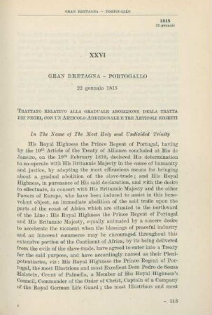 XXVI Gran Bretagna - Portogallo 22 genaio 1815