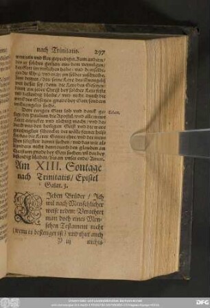 Am XIII. Sontage nach Trinitatis/ Epistel Galat. 3.