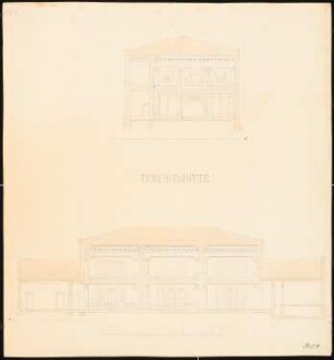 Villa am Wasser, Berlin (?): 2 Schnitte (c - d, a - b), Maßstabsleiste Fuß und Faden