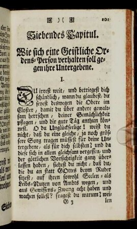 Siebendes Capitul. Wie sich eine Geistliche Ordens-Person verhalten soll gegen ihre Untergebene.