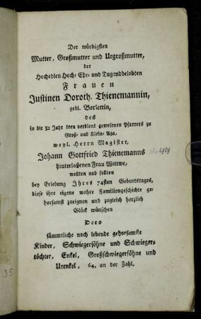 Der würdigsten Mutter, Großmutter und Urgroßmutter, ...