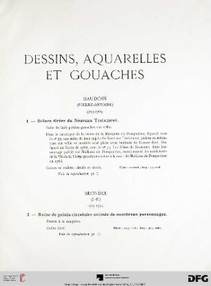 Dessins, Aquarelles et Gouaches (Nr. 1-63) avec planche I-VIII