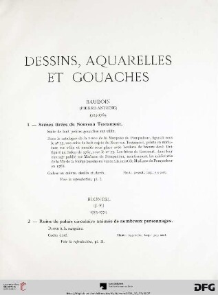 Dessins, Aquarelles et Gouaches (Nr. 1-63) avec planche I-VIII