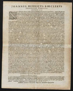 Joannes Henricvs Boeclervs Professor Pvblicvs, Lectori Benevolo S. P. D.