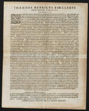 Joannes Henricvs Boeclervs Professor Pvblicvs, Lectori Benevolo S. P. D.