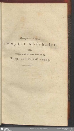 Zweyten Theils zweyter Abschnitt. Die dritte und vierte Ordnung Thon- und Talk-Ordnung
