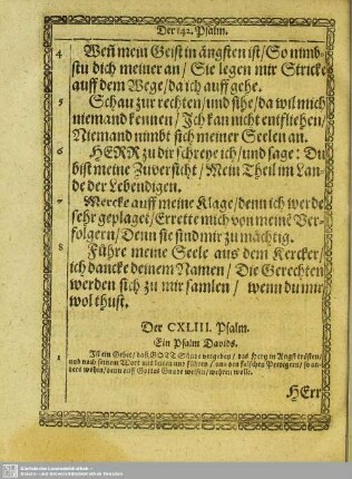Der CXLIII. Psalm