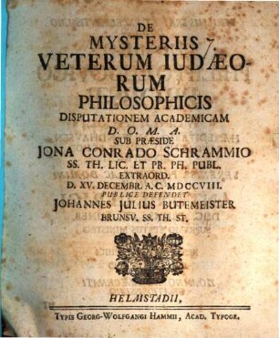 De mysteriis veterum Iudaeorum philosophicis disputationem academicam