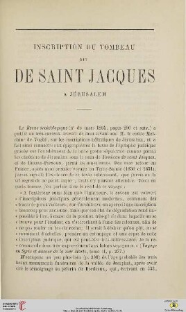 N.S. 11.1865: Inscription du tombeau dit de Saint Jacques à Jérusalem
