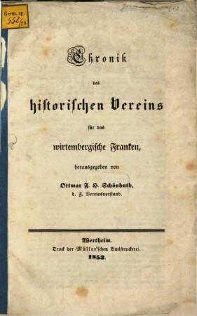 Chronik des historischen Vereins für das wirtembergische Franken