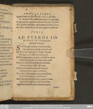 Ad Pueros [...] In Commendationem Terentii.
