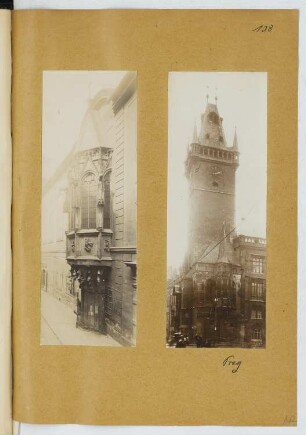 Altstädter Rathaus, Prag: Ansicht Erker, Ansicht Turm (aus: Skizzen- und Fotoalbum 21)