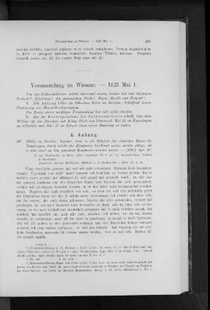 Versammlung zu Wismar. - 1423 Mai 1.