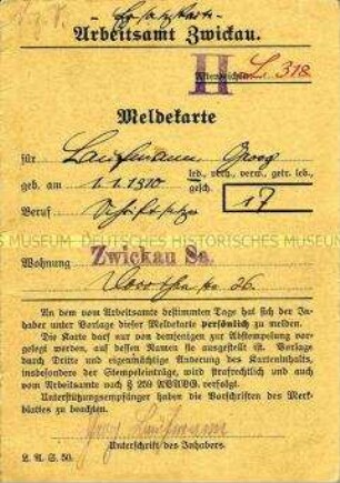 Nachweiskarte des Arbeitsamtes ("Stempelkarte")
