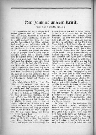 Der Jammer unserer Kritik. Von Hans Schliepmann.