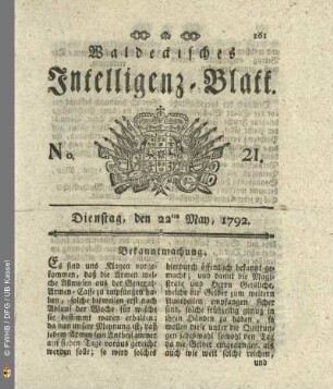 No. 21. Dienstag, den 22ten May, 1792
