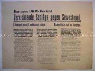 Maueranschlag (OKW-Bericht) aus den besetzten Gebieten der Sowjetunion mit Nachrichten vom Kriegsgeschehen (dreisprachig)