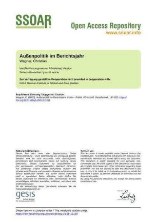 Außenpolitik im Berichtsjahr