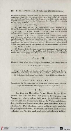Cap. II: Geschichte des dorischen Stammes, insbesodere der Lacedämonier