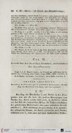 Cap. II: Geschichte des dorischen Stammes, insbesodere der Lacedämonier