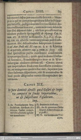 Caput XIX. De iure dominii directi quod Caesari & Imperio competit in feudis Imperialibus, ut & subjectione Vasallorum. Imp.