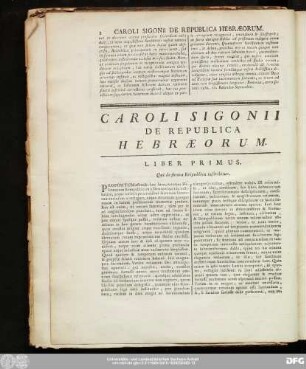 Liber Primus. Qui de forma Reipublicae inscribitur.